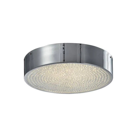 Chrome finish flush-mount ceiling light, by Maple, for hallway, bedroom, or entryway