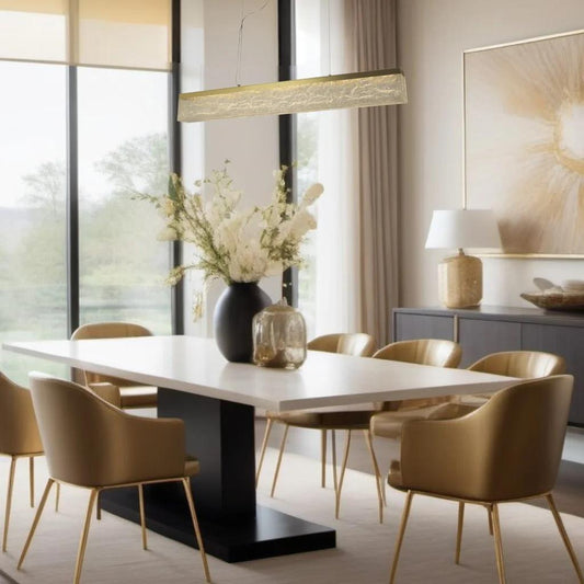 Gold island pendant, by Maple, for kitchen island or dining, angled view