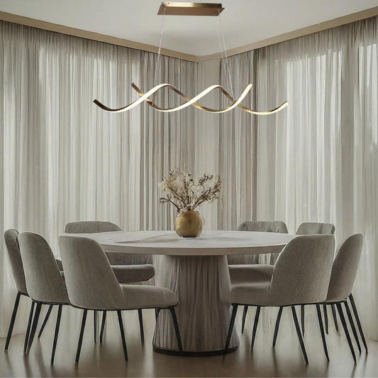 Gold pendant light, by Maple, for kitchen island or dining, angled view