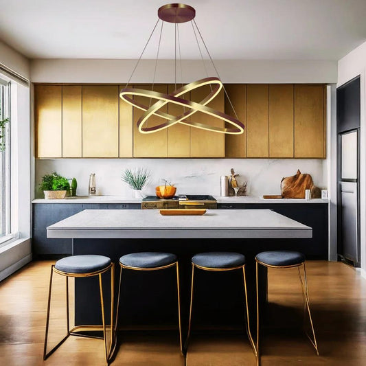Gold pendant light, by Maple, for kitchen island or dining, angled view