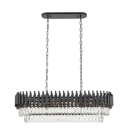 Black metal + clear crystal chandelier, by Maple