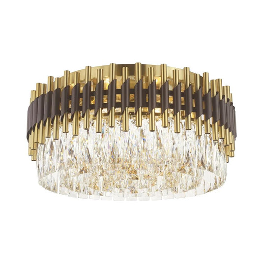 Black & gold + clear crystal flush-mount ceiling light, by Maple, for hallway, bedroom, or entryway, angled view