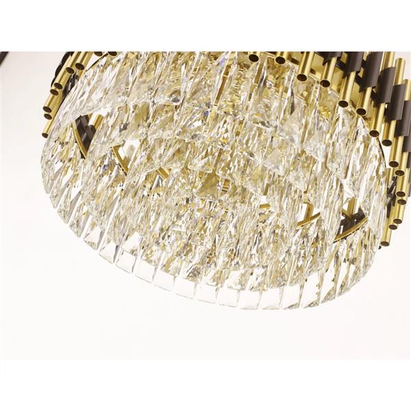 Black & gold + clear crystal flush-mount ceiling light, by Maple, for hallway, bedroom, or entryway, close-up