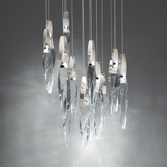 Polished nickel pendant light, by Schonbek, for kitchen island or dining