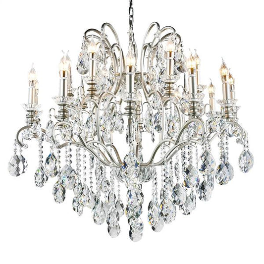 Metal + clear glass chandelier, by Maple