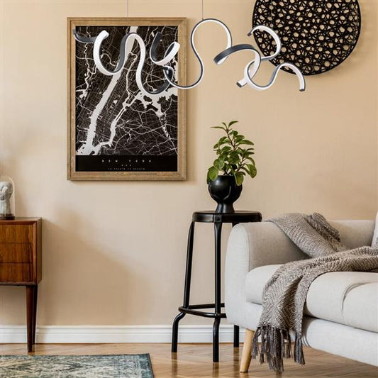 Black finish chandelier, by Modern Forms, angled view