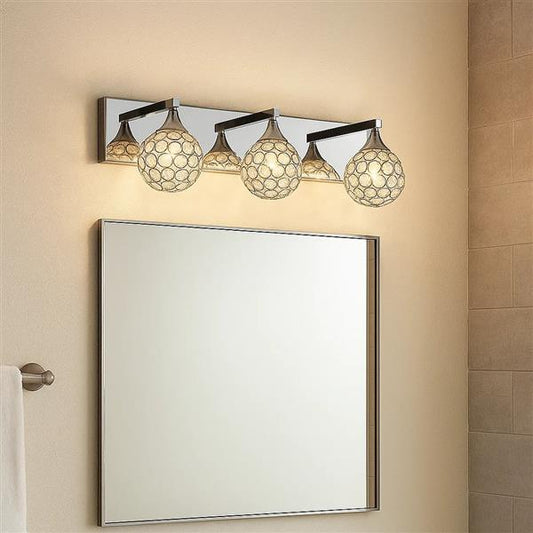 Chrome vanity light, by Maple, for bathroom, angled view