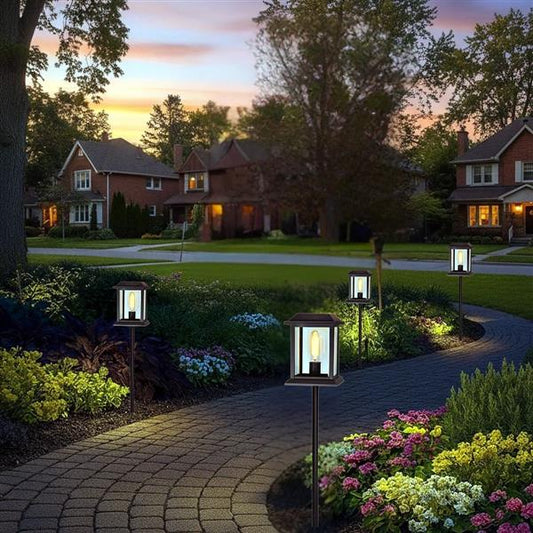 Outdoor post lantern, by CWI, for driveway or front yard, angled view