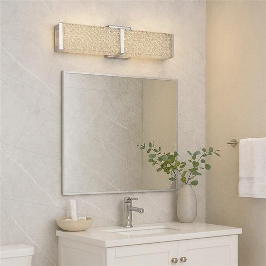 Chrome finish bath bar, by Maple, for bathroom, angled view