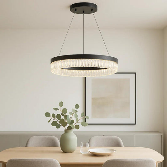 Black chandelier, by Maple, angled view