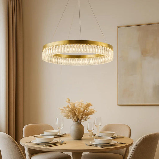 Gold chandelier, by Maple, angled view