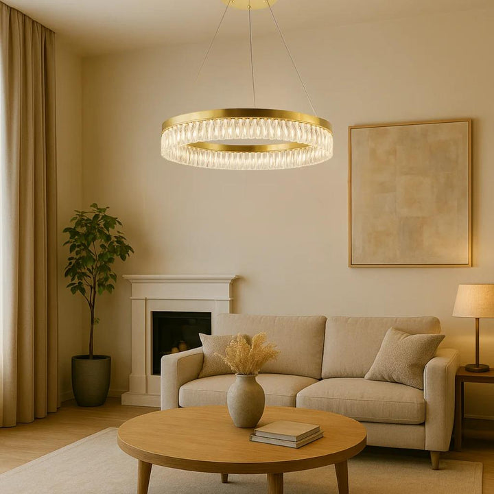 Gold chandelier, by Maple, side view