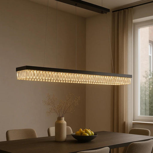 Gold + clear crystal chandelier, by Maple, angled view