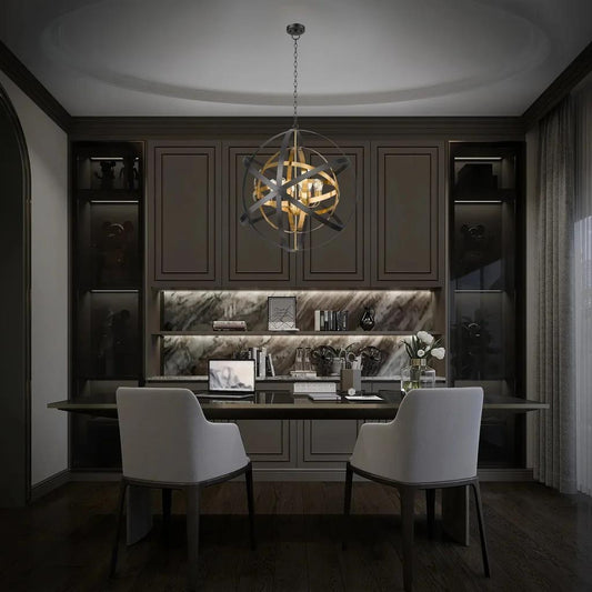 Black+ gold pendant light, by Maple, for kitchen island or dining, angled view