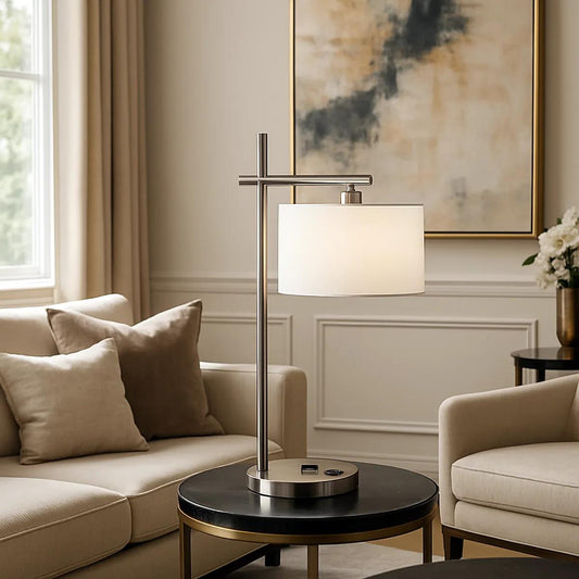 Satin chrome light fixture, by Dainolite, angled view