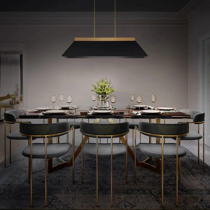 Black & aged brass finish island pendant, by Modern Forms, for kitchen island or dining, angled view