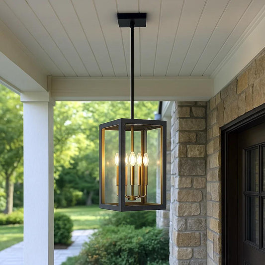 Gold+black ceiling light, by Maple, for hallway, bedroom, or entryway, angled view