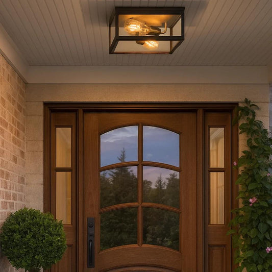 Black+ gold ceiling light, by Maple, for hallway, bedroom, or entryway, angled view