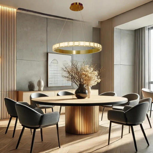 Gold pendant light, by Maple, for kitchen island or dining, angled view