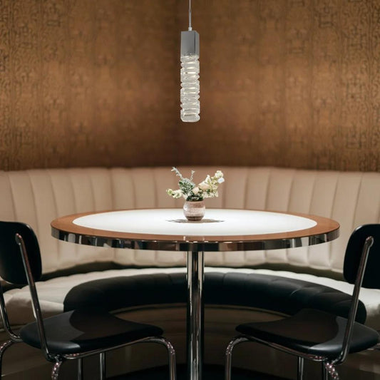 Chrome pendant light, by Maple, for kitchen island or dining, angled view