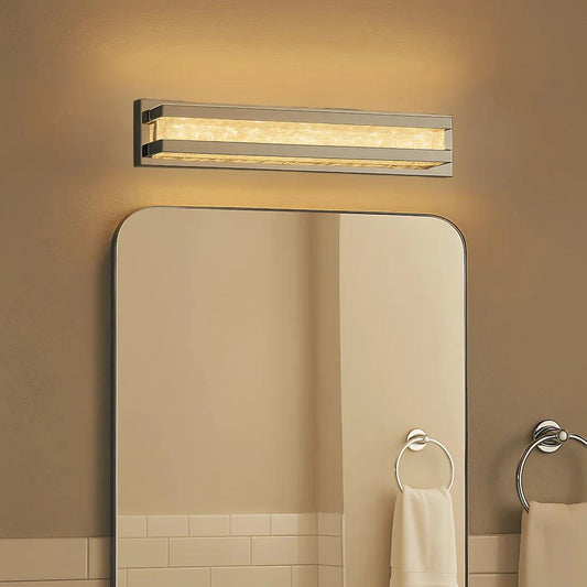 Chrome finish bath bar, by Maple, for bathroom, angled view