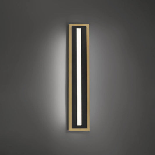 Black/aged brass finish wall sconce, by Modern Forms, for hallway or living room