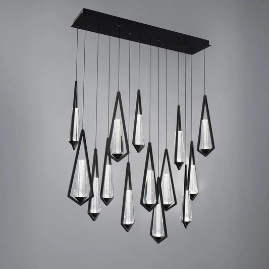 Black pendant light, by Schonbek, for kitchen island or dining