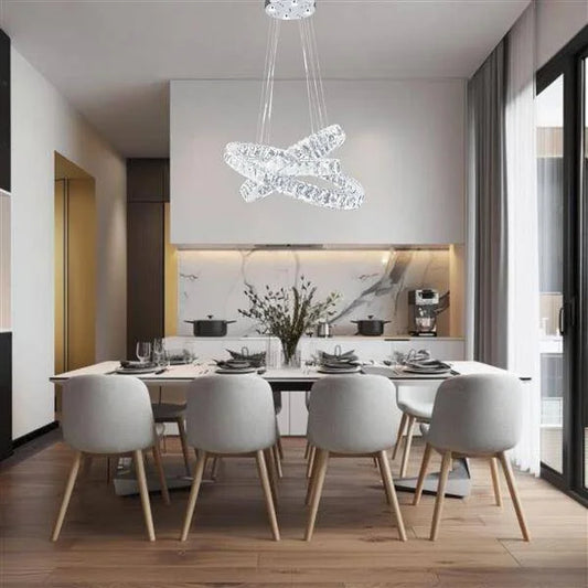 Chrome chandelier, by Maple, angled view