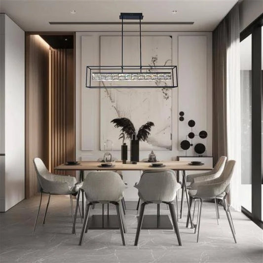 Sandy black island pendant, by Maple, for kitchen island or dining, angled view