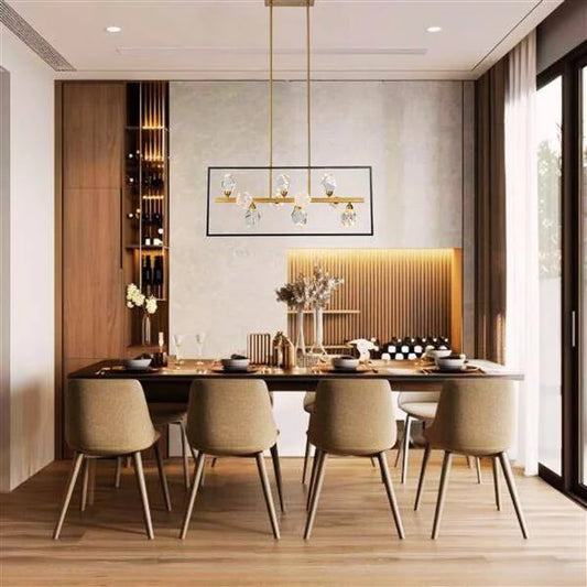 Gold+black island pendant, by Maple, for kitchen island or dining, angled view