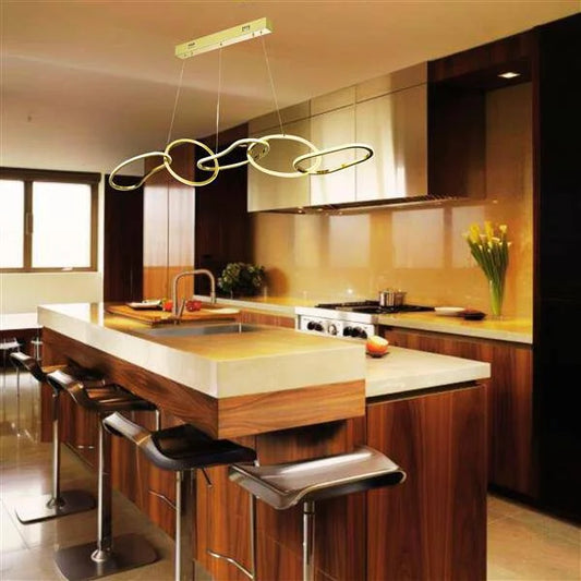 Gold island pendant, by Maple, for kitchen island or dining, angled view