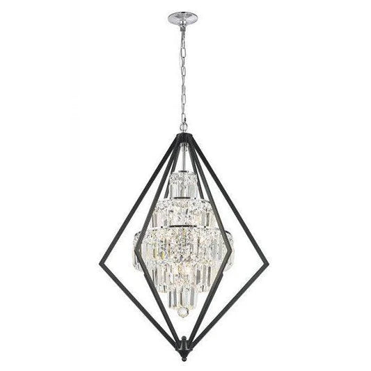 Matt black+ chrome + clear crystals chandelier, by Maple