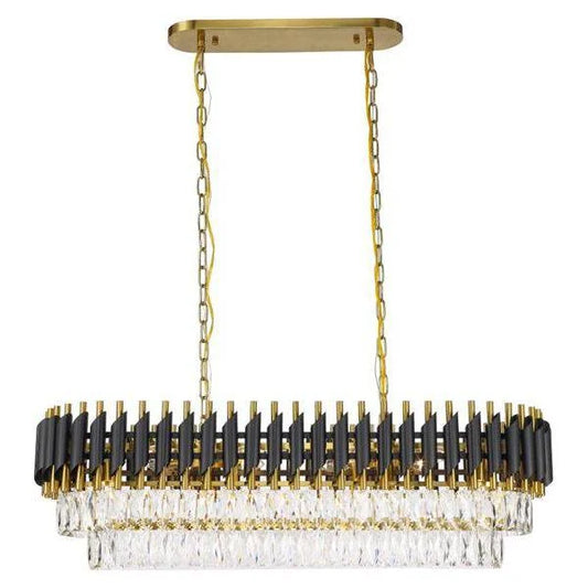 Black & gold metal + clear crystal chandelier, by Maple