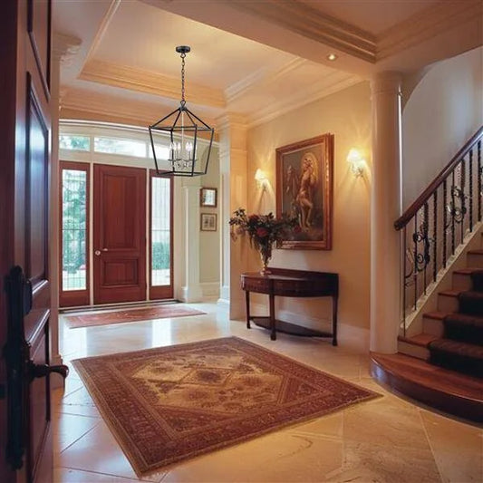 Black+ brushed nickel pendant light, by Maple, for kitchen island or dining, angled view