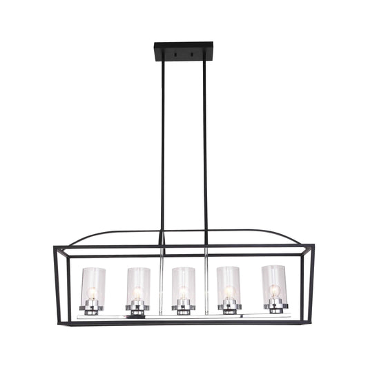 Black & chrome + clear glass island pendant, by Maple, for kitchen island or dining