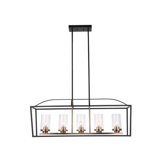 Black & gold + clear glass island pendant, by Maple, for kitchen island or dining
