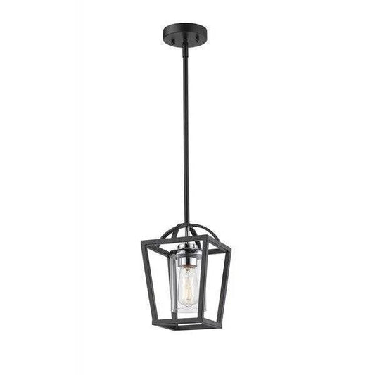 Black & chrome + clear glass pendant light, by Maple, for kitchen island or dining