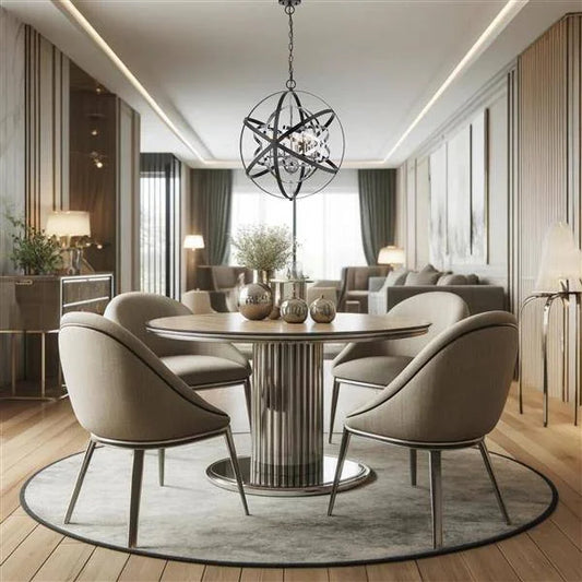 Chrome and black pendant light, by Maple, for kitchen island or dining, angled view