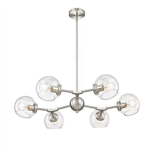 Brushed nickel + clear glass pendant light, by Maple, for kitchen island or dining