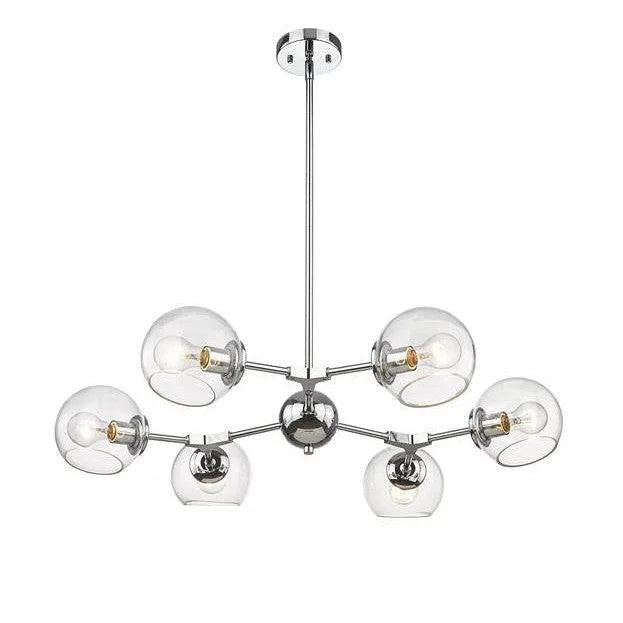 Chrome + clear glass pendant light, by Maple, for kitchen island or dining