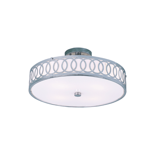 Chrome finish flush-mount ceiling light, by Maple, for hallway, bedroom, or entryway