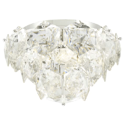 Chrome finish with clear crystal flush-mount ceiling light, by Maple, for hallway, bedroom, or entryway