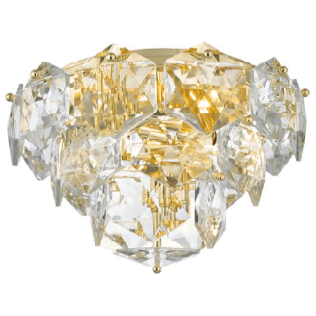 Gold finish with clear crystal flush-mount ceiling light, by Maple, for hallway, bedroom, or entryway