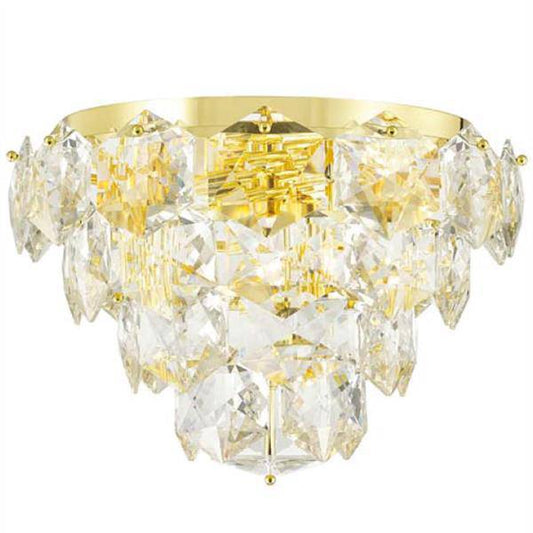 Gold finish with clear crystal flush-mount ceiling light, by Maple, for hallway, bedroom, or entryway