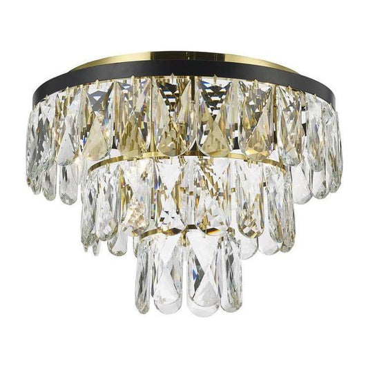 Gold+black finish with crystal flush-mount ceiling light, by Maple, for hallway, bedroom, or entryway