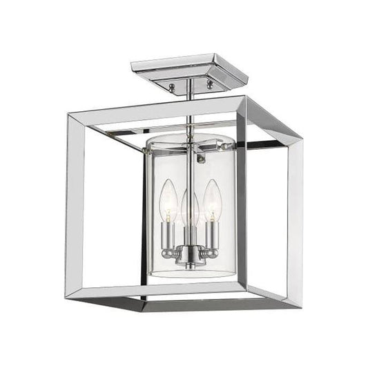Chrome finish flush-mount ceiling light, by Maple, for hallway, bedroom, or entryway