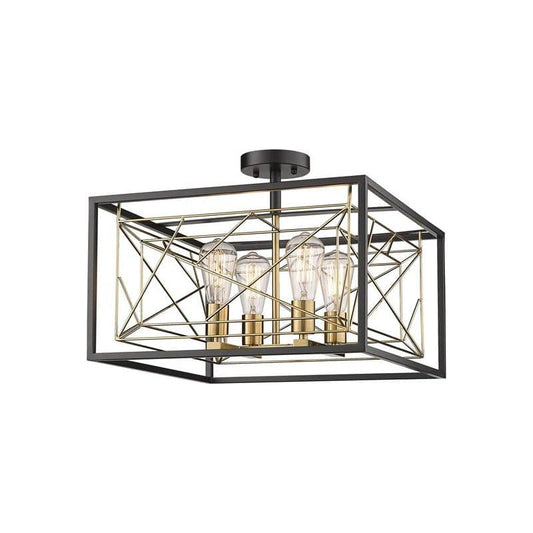 Black + plated gold semi-flush mount ceiling light, by Maple, for hallway, bedroom, or entryway