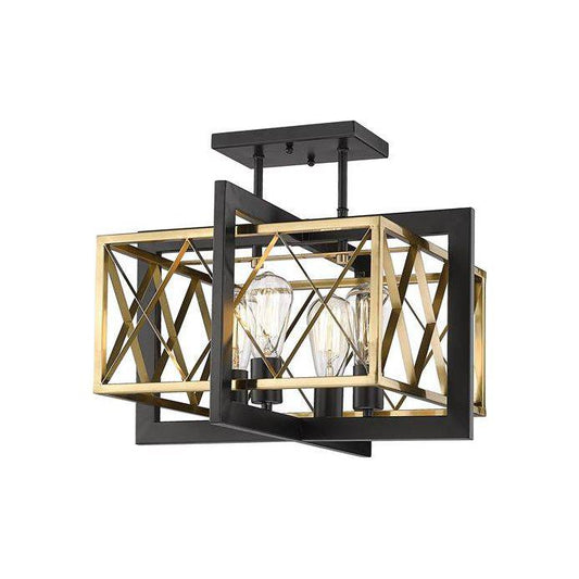 Black + plated gold flush-mount ceiling light, by Maple, for hallway, bedroom, or entryway