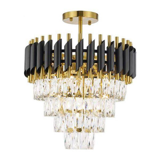 Black & gold+ clear crystal semi-flush mount ceiling light, by Maple, for hallway, bedroom, or entryway