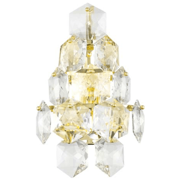 Gold + clear crystal wall sconce, by Maple, for hallway or living room